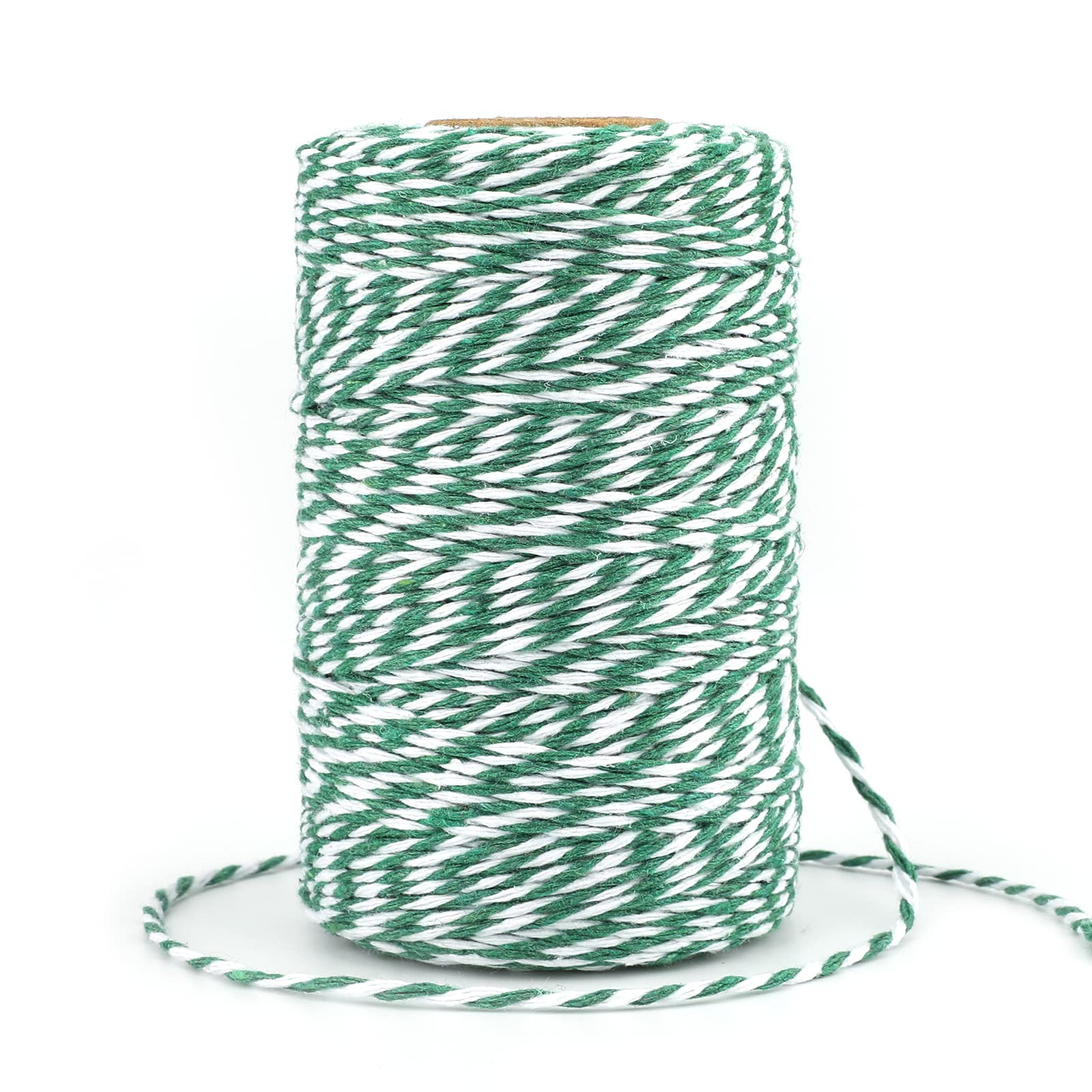 G2PLUS Green and White Bakers Twine: 2mm Cotton String Wrapping, DIY Crafts, Holiday Decorations and Packaging Projects, 100M