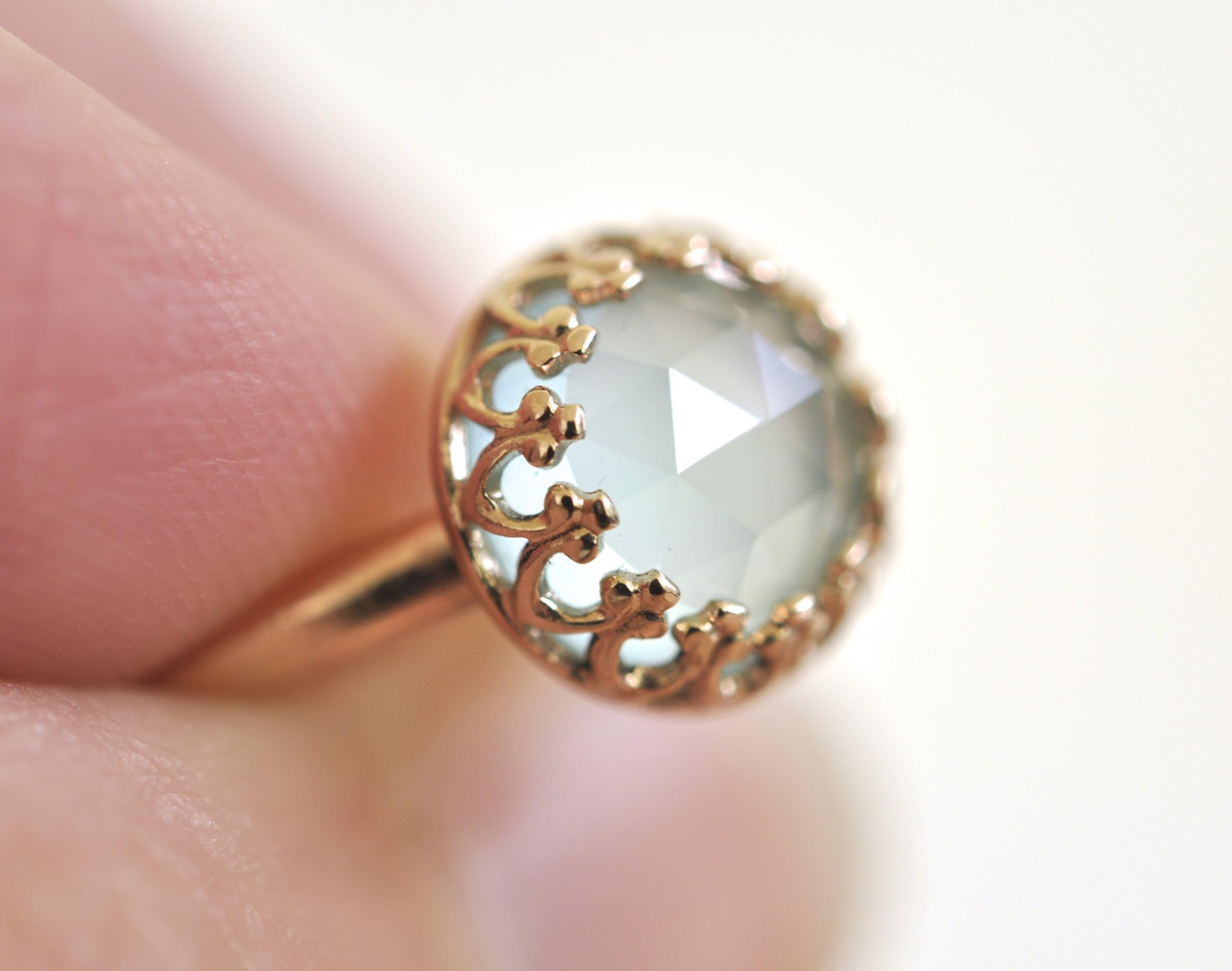 8mm Aqua Chalcedony and 14k Gold Ring - Dainty Yellow Gold Ring - Unique Engagement Ring - Alternative Bride