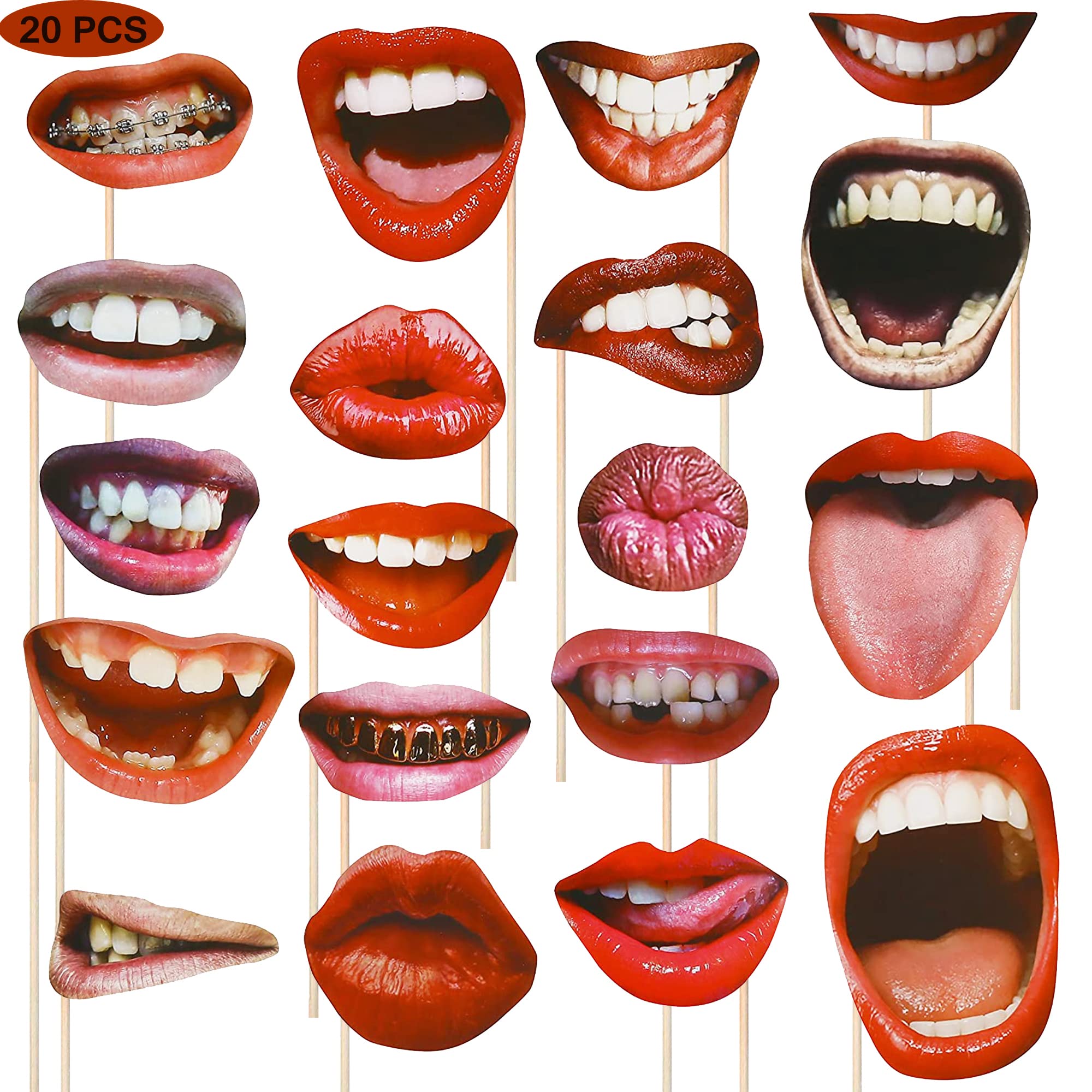 NiCoLa Photo Booth Props Fun Lips Mouth Photobooth Props with Lipstick for Women Girls, 20 Pcs Funny Party Photo Props for Birthday Party Engagement Friends Reunions Halloween