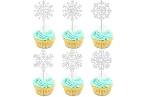 EPHLYN 24Pcs Snowflake Cupcake Toppers Silver Glitter Winter Snowflake Cupcake Picks Frozen Cake Toppers for Baby Shower Kids Birthday Christmas Party Cake Decorations Supplies