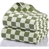 Breling 2 Pcs Checkered Large Bath Towels Bulk 55.12 x 27.56 Inches Soft Cotton Absorbent Retro Bath Towels for Bathroom Spa Shower Gifting Hotel Gym Beach Pool Body Drying(Green)