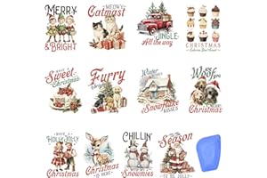 ZMRU 24 Sheets Vintage Christmas Rub On Transfers for Crafts, Rub On Transfers Christmas for Wood，Furniture Decals, Glass, Porcelain, Leather, Canvas, Fabric Projects,3 * 3inch(Vintage Christmas)