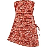 Milumia Women's Floral Ruched Mini Tube Dress Strapless Asymmetrical Hem Bodycon Dresses