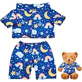 Bunnycool 2 Pcs PJ's Bear Clothes Outfit Stuffed Animal, Rainbow, Blue | Fit 12-16 Inch Pajamas Plushy Bear, Button-up Set with Rainbow Stars Moon Print, Plush Doll Clothing for Toy Collection