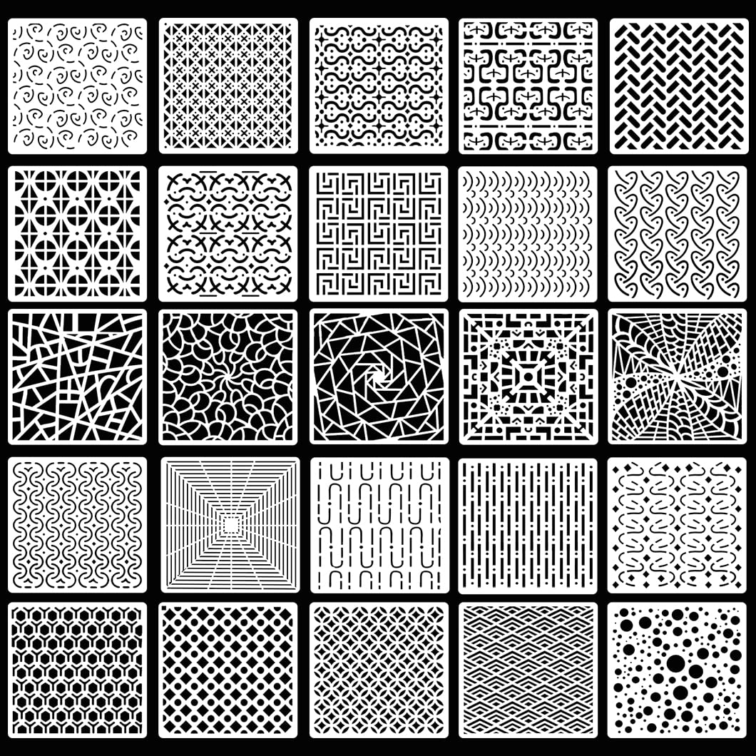 Rolin Roly 25PCS Geometric Painting Stencils Stripe Print Stencil Geometric Patterns Reusable Template for Floors Walls Fabrics Furniture Decor Art5.9cx5.9 (25Pcs Spot)
