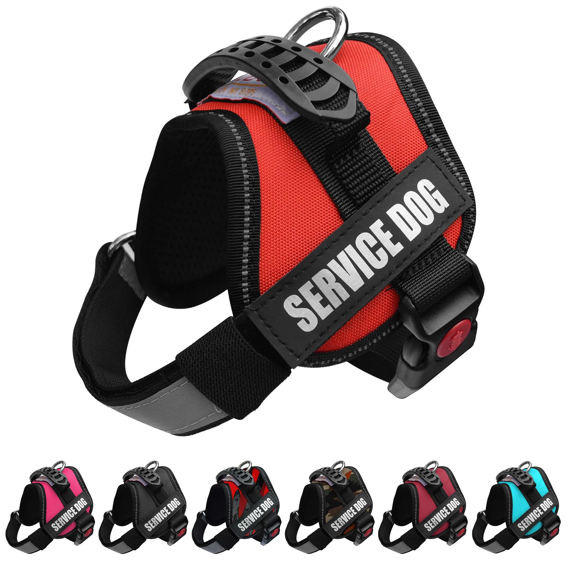 ALBCORP Reflective Service Dog Vest Harness – No-Pull Harness with Handle & Comfy Mesh Padding – Available in Sizes XXS-XL– with 2 Removable Hook & Loop Service Dog Patches, XXS, Red — image 1