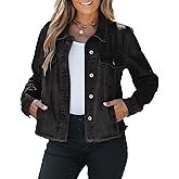 Vetinee Jean Jacket Women Trendy Button Down Long Sleeves Casual Distressed Frayed Hem Trucker Denim Jackets with Pocket