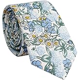 BELLUNO Cotton Floral Tie for Men, Skinny Flower Necktie for Wedding, Party, Activities, Cotton Slim Tie + Gift Box