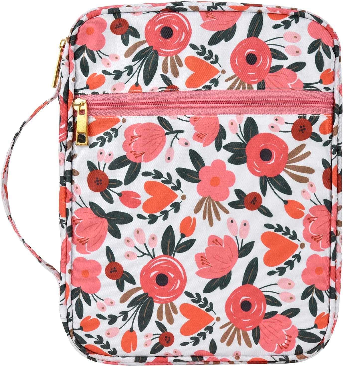 Three Oaks Bible Cover Case Book Cover Bag Floral Heart Graffie with Handle Fits for Standard Size Bible,7.5x10x2.5 Inch