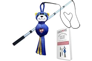 LUCOLOVE Flirt Pole for Dogs Heavy Duty - Multi-Sensory Tough Chase Toy for Medium & Large Breeds – Extra Strong 39" Dog Teaser Wand for Backyard Play, Training and Interactive Fun (Raccoon)