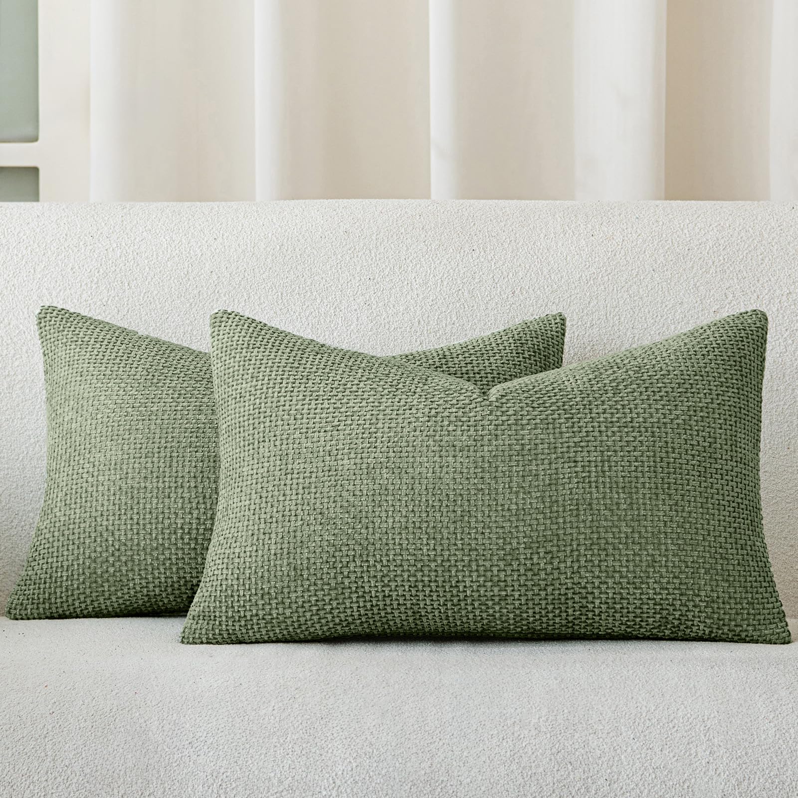 Photo 1 of a moment Moss Green Chenille Throw Pillow Covers 12x20 Inch Pack of 2 Modern Decorative Throw Pillow Covers Farmhouse Cross Covers Home Decor for Sofa Bedroom Living Room