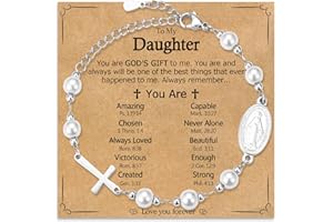 WIKHIA Pearl Cross Charm Bracelet for Girls, Baptism First Holy Communion Confirmation Easter Gifts for Teens Girls Kids, Catholic Religious Christian Jewelry for Goddaughter