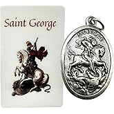 Westmon Works St George Medal Set Italian Metal with Patron Saint of England Holy Prayer Card
