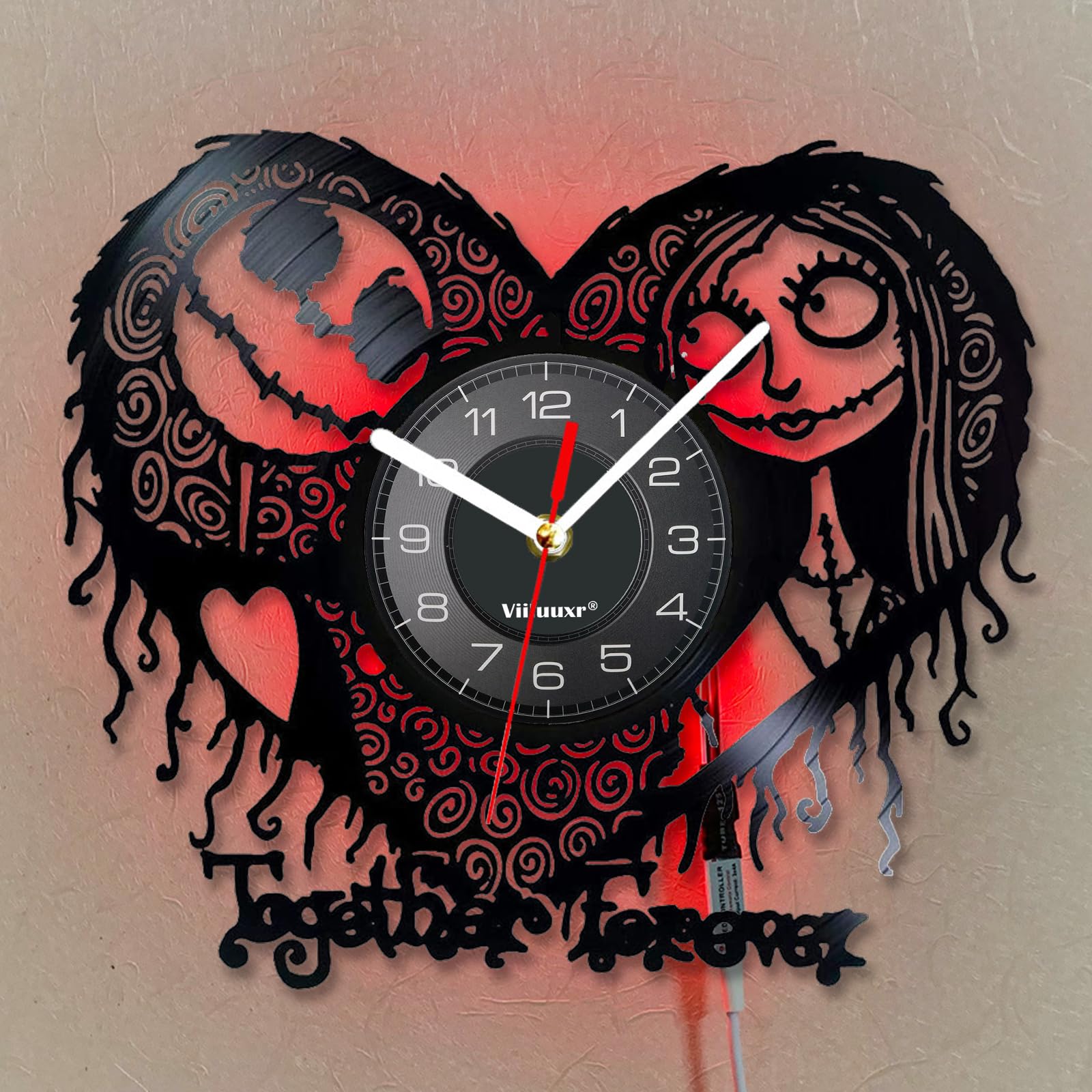 Viiluuxr Vinyl Record LED Wall Clock 12 Inch Silent Neon Nightmare Before Christmas Decor Gifts Living Bedroom Night Light 7 Colors Luminous Clock.(NTBC-02-WL)