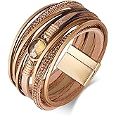 HUAYUNFANG Leather Wrap Bracelets for Women Boho Multi-Layer Crystal Beads Cuff Bracelet Handmade Stackable Leather Braclet Jewelry