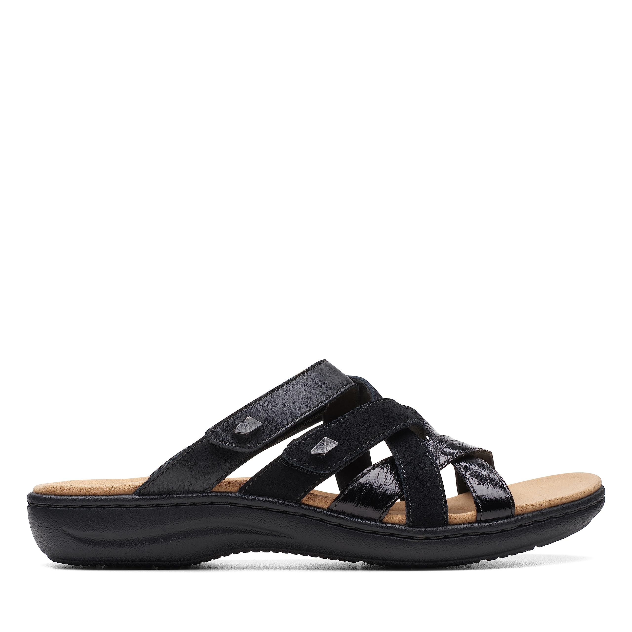 Clarks Collection Women’s Laurieann Bali Slide Sandal, Black Leather, 5.5 Medium US