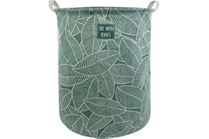 Mziart Large Foldable Laundry Basket Organizer, Collapsible Laundry Hamper Fabric Clothes Toy Storage Basket Nursery Hamper Storage Bin for Household Bedroom, Bathroom, College Dorm (Big White Leaf)