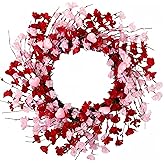 MAINGKAUNG 20 Inch Valentine's Day Wreath, Valentines Day Wreaths for Front Door, Valentine Day Wreath with Red Berries and Pink Love Heart Forsythia Flowers, Great for Wedding and Holiday Decorations