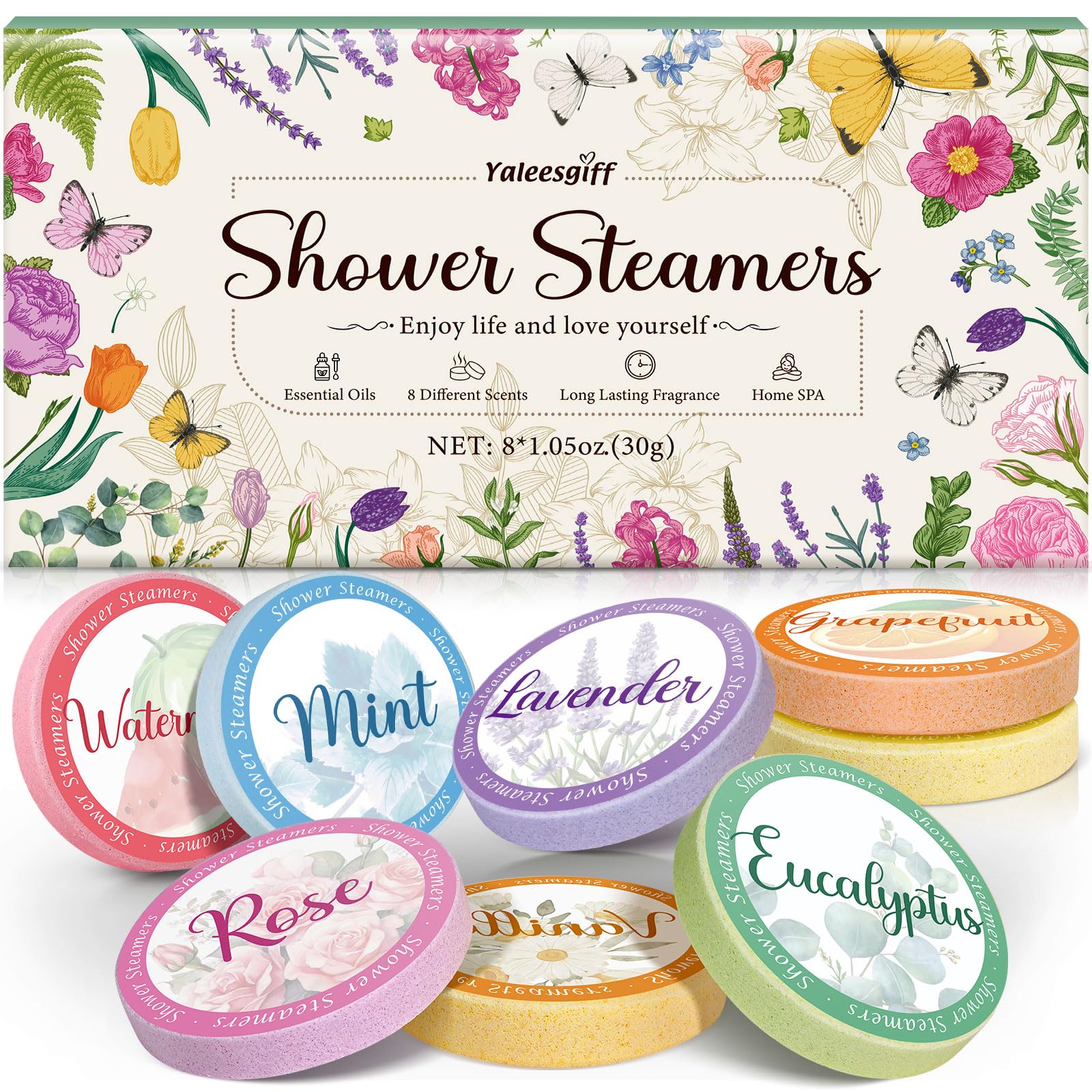Yaleesgiff Geschenke für Frauen Badebomben Aromatherapie Geburtstagsgeschenke für Frauen, Shower Steamers Home SPA Natürliche ätherische Öl für Muttertagsgeschenk für Mama (8 Stück)