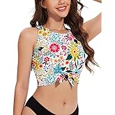 WOWENY High Neck Bikini Top Tie Knot Front Crop Top Tankini Swimsuit Swim Tops Only
