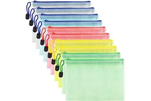 AUSTARK 10 Pcs Zipper File Bags, Waterproof Plastic Mesh Pouch for Office School, Board Game Storage Bags (B6 Size 7.6''x5.3'', Multicolored)