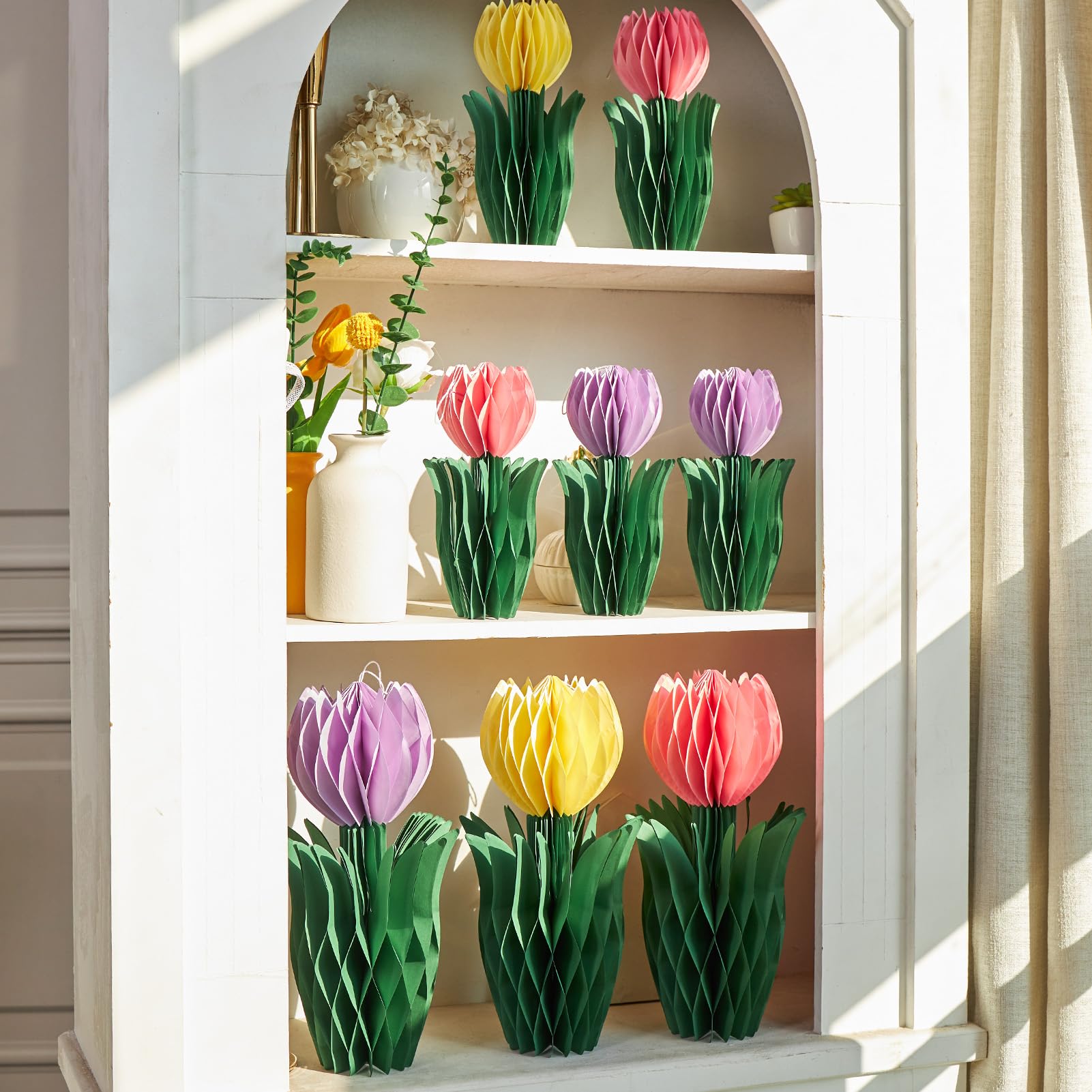 SUNBEAUTY 9 Stück 3D Tulpen Wabenbälle Rosa Lila Papier Blumen Dekoration Gelb Tulpe Dekor für Garten Party Dekoration Frühling Deko Tischdekoration Geburtstag Hochzeit Home Hotel 5