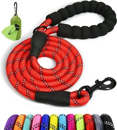 Taglory Rope Dog Lead with Padded Handle 1.0 cm 1.8 m Reflective Red