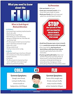 Flu Poster - What You Need to Know About the Flu Poster - Flu vs Cold Poster - Signs of the Flu - Health Posters for School Nurse Office - 17 x 22 inches - Laminated