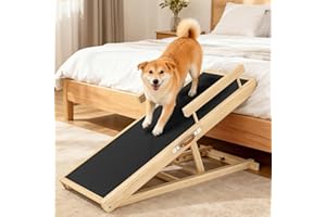 XiaZ Dog Ramp for Bed, Couch or Car, Wooden 44" Long Pet Stairs with Rubber Anti-slip Mat for Small & Large Old Dogs & Cats, 