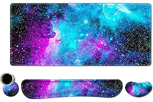 ToLuLu Extended Gaming Mouse Pad, Memory Foam Ergonomic Keyboard Mouse Wrist Rest Support Set, Large Desk Mat with Stitched Edges, Non-Slip Base Mousepad for Home Office Game and Study, Nebula Galaxy