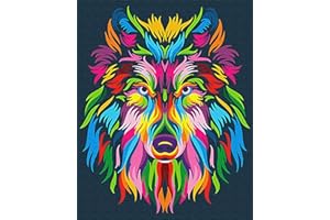 Maomaomi Paint by Numbers DIY Acrylic Painting Kit for Kids & Adults Beginner – 16" Wx20 L Colorful Wolf Pattern