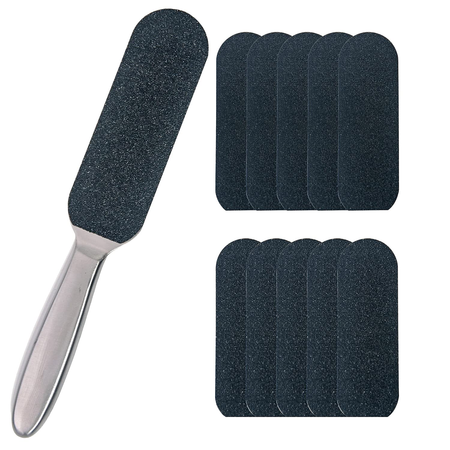 Professional Pedicure Foot File and Callus Remover for Hard Skin, Stainless Steel Foot Rasp File with Ten Free Refill Grits Replacement Pads with Two Sides Simple Bath Pedicure Salon Foot Scrubber(25)