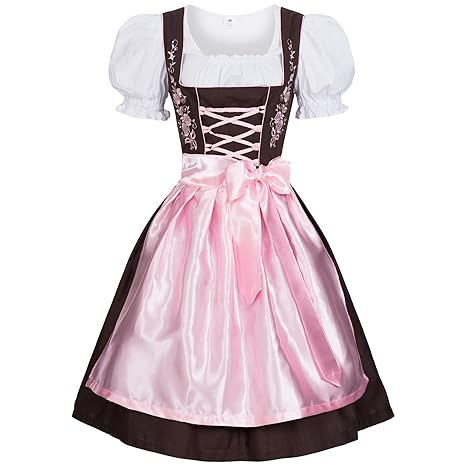 Gaudi-Leathers Dirndl Set 3 tlg. Trachtenkleid mit Stickerei, Dirndl Bluse, passender Schürze in verschiedenen Farben und Grö
