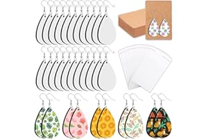 60 Pieces Sublimation Blanks Products, modacraft Sublimation Blank Earrings with Earring Hooks Jump Rings Ear Plugs Holder Cards Bags for Jewelry DIY Making