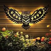 DIINOR Solar Outdoor Wall Decor Lights Owl Hanging Wall Light Outdoor Metal Solar Garden Lights Porch Patio Yard Decorative Large 23.62inch Warm White