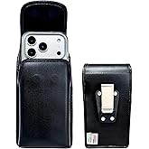 Turtleback Belt Clip for iPhone 17 Pro and 17Air -Small- Fits w/Slim MagSafe or TechWoven Style Cases, Premium Black Leather, Vertical Belt Holder, Magnetic Closure HD Rotating Belt Clip