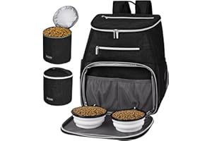 BAGLHER丨Dog Travel Bag Backpack, Airline Approved Pet Supplies Backpack, Dog Travel Backpack with 2 Silicone Collapsible Bowls and 2 Food Baskets. Black