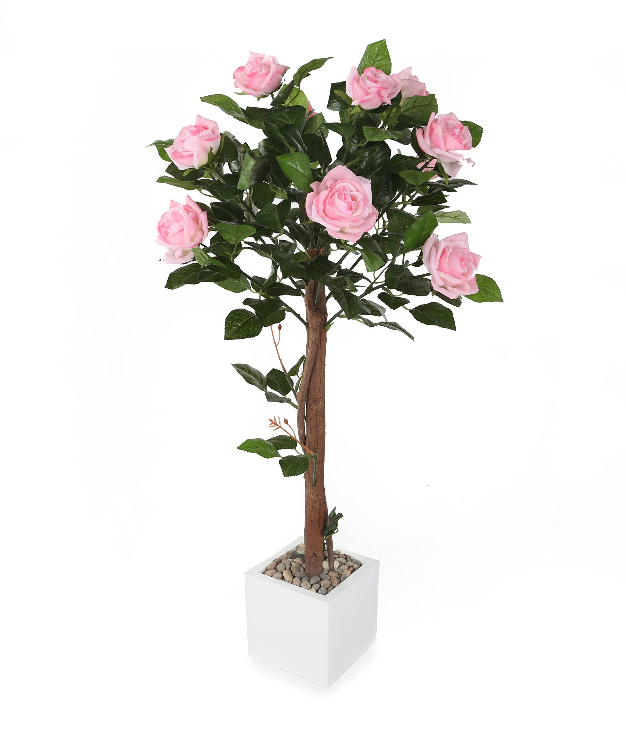 Closer2Nature 3ft 1" Artificial Rose Tree - 90cm Rose Plant with Pink Flowers; Perfect Indoor Plants with Decorative Fake Flowers includes Black Plastic Pot