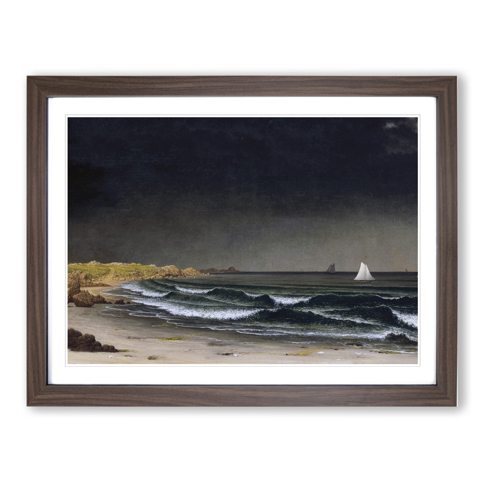Approaching Storm By Martin Johnson Heade Classic Painting Framed Wall Art Print, Ready to Hang Picture for Living Room Bedroom Home Office Décor, Walnut A4 (34 x 25 cm)