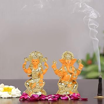 Buy Tied Ribbons Gold Plated Lakshmi Ganesha Statue Idol 12 5 Cm