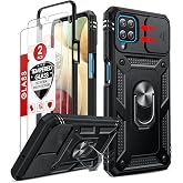 LeYi Compatible for Samsung Galaxy A12 Phone Case Military-Grade, Black | Galaxy A12 Screen Protector X 2 with Slide Camera Cover, 360 Full Body Protection Cover with Kickstand Funda for Samsung A 12