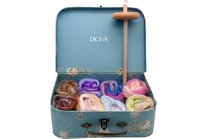 DICHA 3 Inch Drop Spindle Kit- High Low Whorl Wooden Spindles with 5.6 Oz Merino Wool/Top and Instructions-Weaving Spinning Wheels for Beginners-All in A Gift Box-Perfect Spinner Gifts（MC）