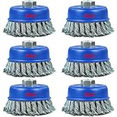SALI 6 Pack Wire Cup Brush, 4 Inch Twisted Knotted Cup Brush for Grinders, with 5/8-11 Inch Arbor for Heavy Cleaning Rust, Stripping and Abrasive, for Angle Grinder