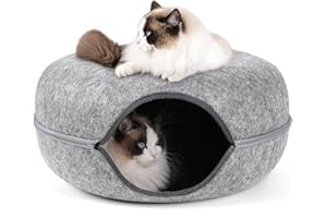 Bininl Cat Tunnel,Peekaboo Cat Cave Bed for Indoor Cats,Bininl Cat Donut Tunnel for Pet Cat House,Detachable Round Cat Felt & Washable Interior Cat Play Tunnel (24 Inch, Light Grey)