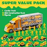 JOYIN 25 in 1 Construction Truck Playset with Sounds Lights Carrier Truck view 2