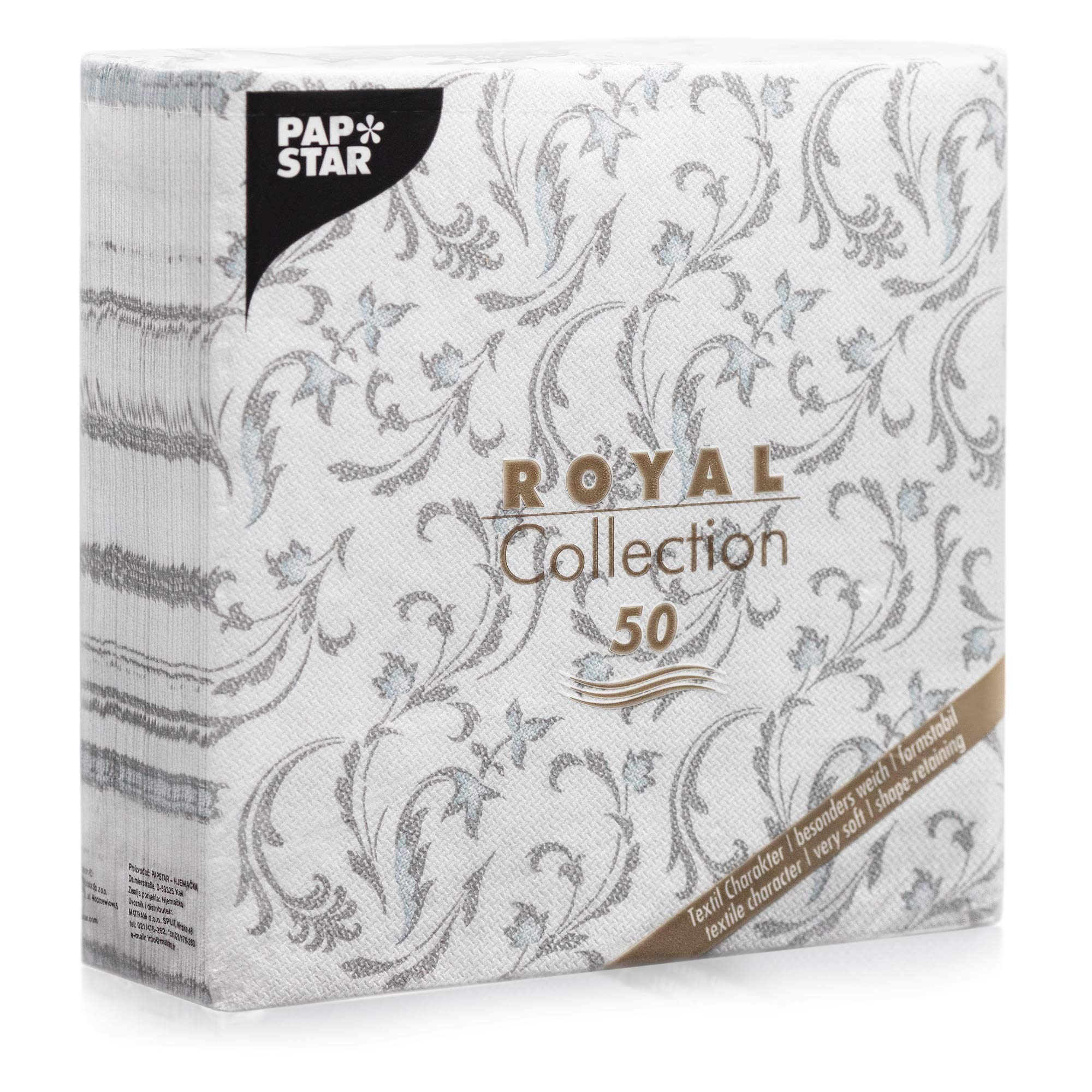 Papstar Royal Collection #85005 Napkins 1/4 Fold, 40 cm x 40 cm, Grey, Pack of 50