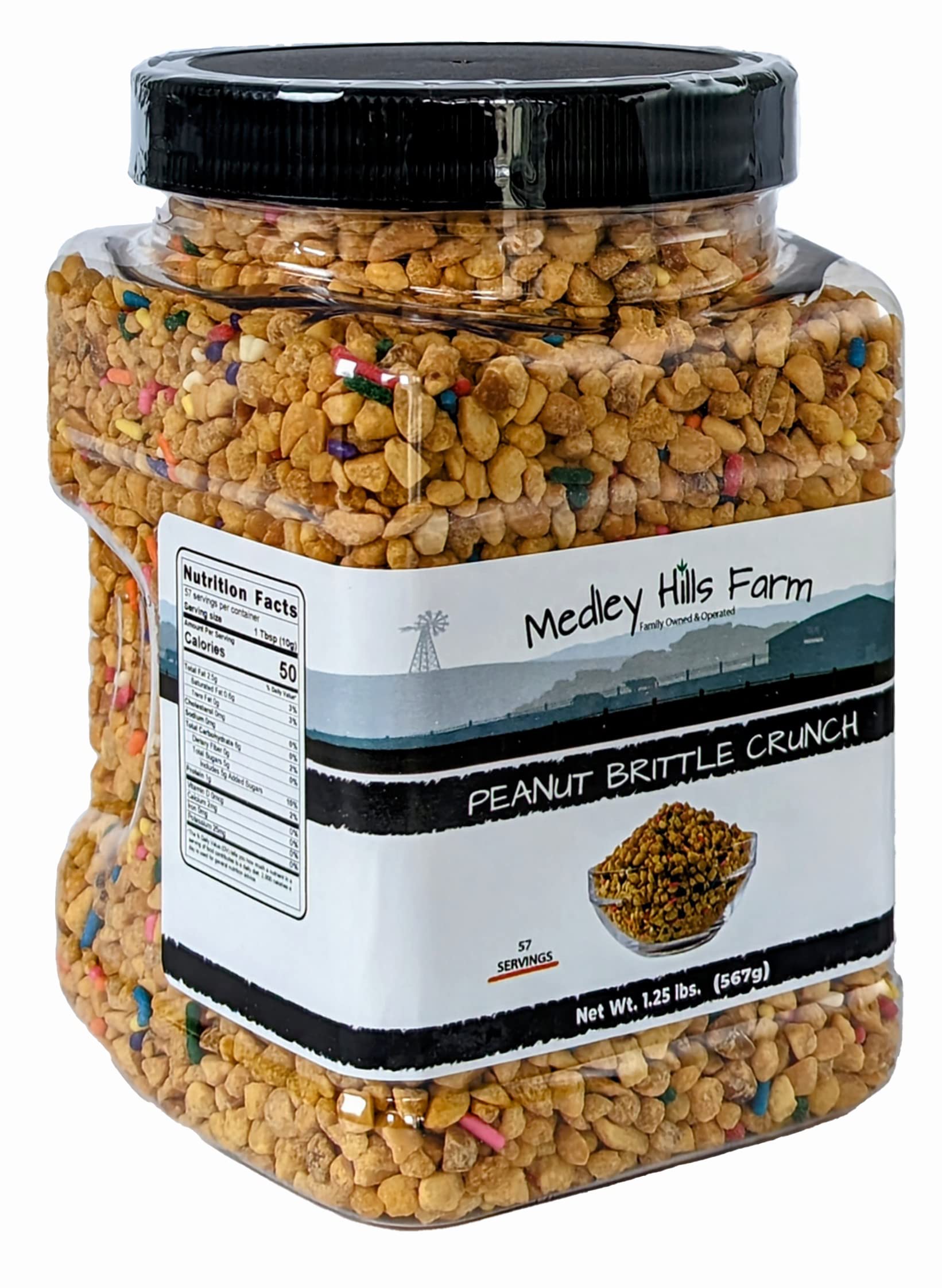 Peanut Brittle Crunch Coat Ice Cream Toppings by Medley hills farm in Reusable Container 1.25 Lbs.