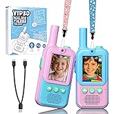 Video Walkie Talkies for Kids 2 Pack, 500ft Range Rechargeable Kids Walkie Talkies with HD Camera & 4 Voice Changer, 2 Way Radio Toys for 3-12 Year Old Girls Boys for Camping Outdoor Adventure