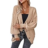 Sunfaynis Women's Oversized Cable Knit Sweaters Long Sleeve Open Front Button Down Chunky Cardigan Sweaters