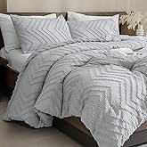 Andency King Comforter Silver Grey, Boho Grey Soft Warm Bedding Comforter Sets for King Size Bed Set, 3 Pieces Gray Cute Chevron Tufted Aesthetic Microfiber Lightweight Comforter Set